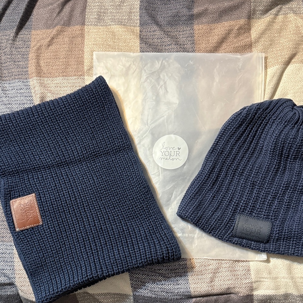Love Your Melon Navy Knit Beanie and Neck Warmer Set